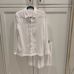 J. McLaughlin Cotton Gauze White Coastal Beach Resort Set Shorts Shirt Sz Small